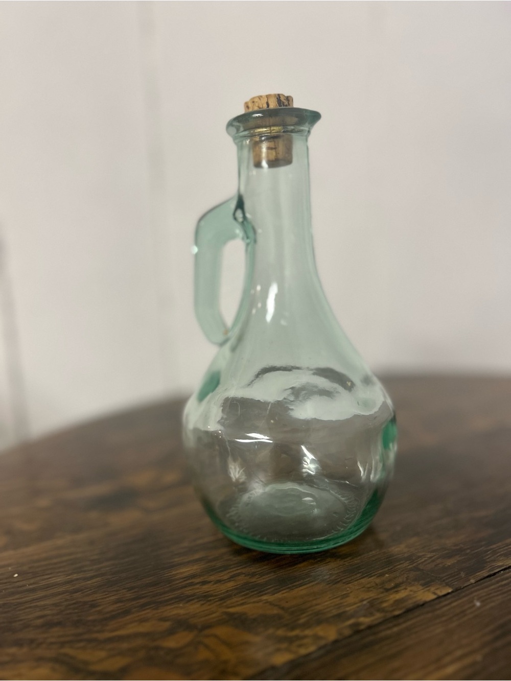Sea Glass Green Glass Decanter with Cork Made in Canada, Vintage Bottle